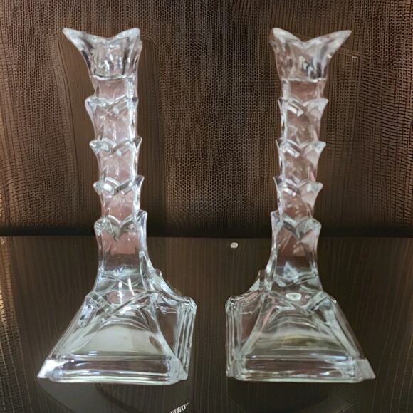 24% Lead Crystal Art Deco Revival Decorative Heavy Candle Holders READ - Picture 1 of 9